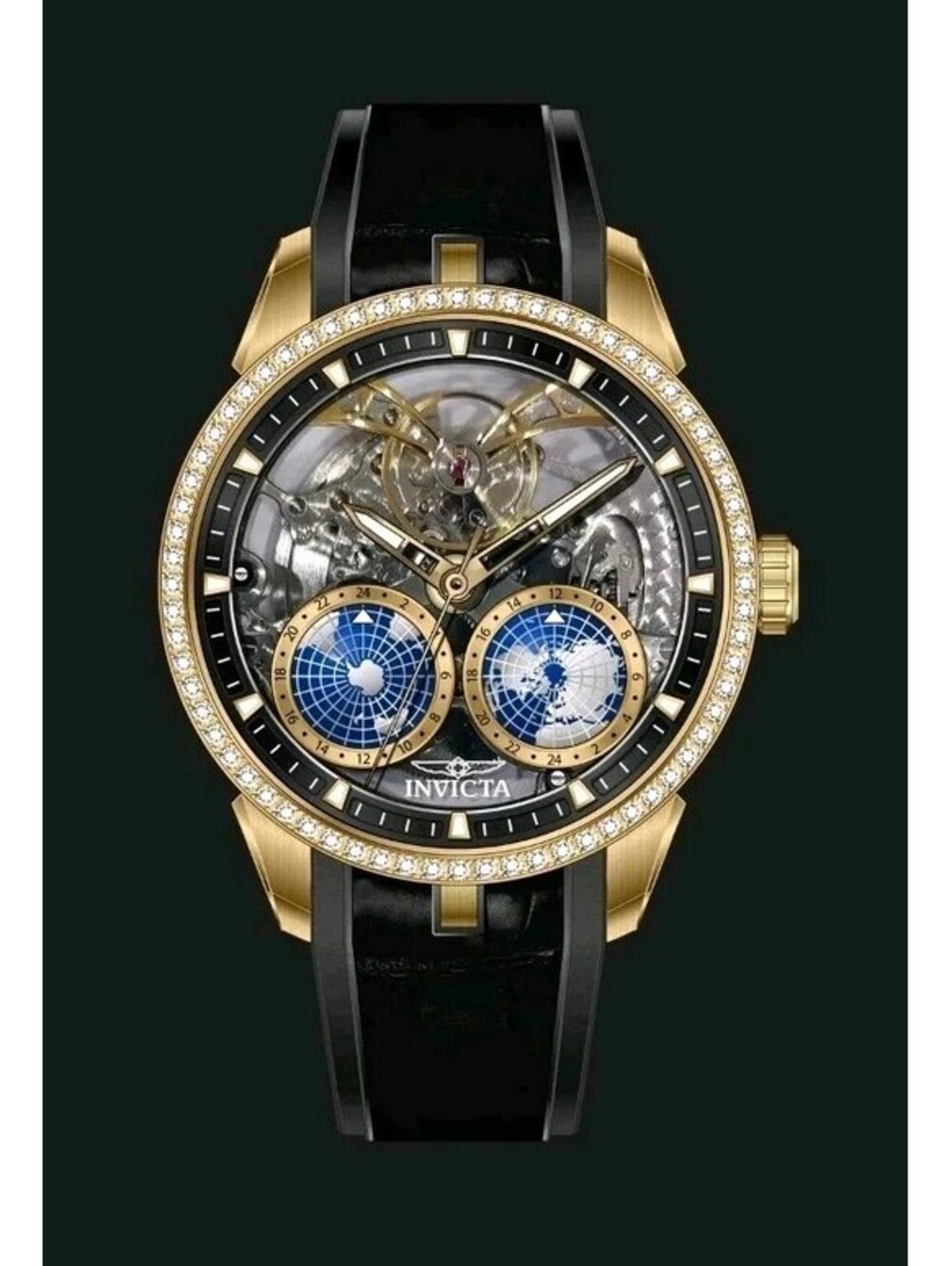 Invicta 70189 Object D Art Adamastre Diamond Men 45.5 Gold Tone Case Black Band